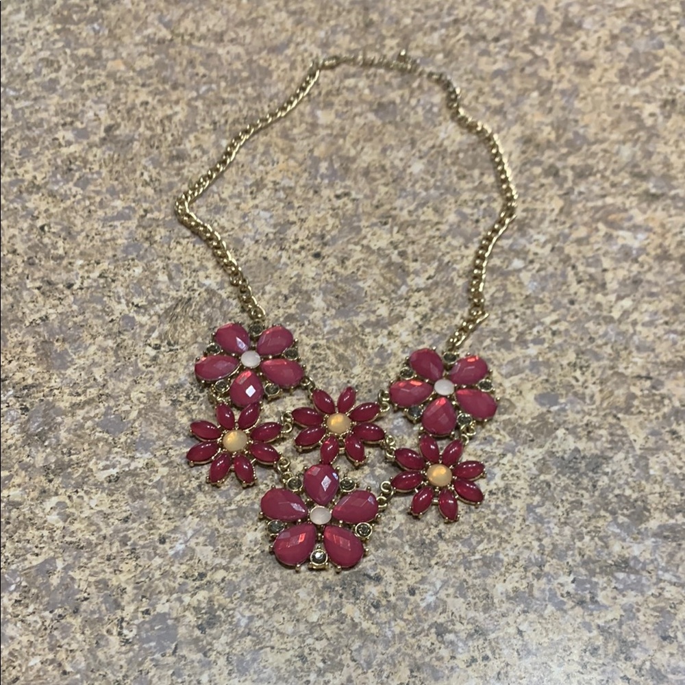Gold and Pink Floral Necklace with Vintage Design